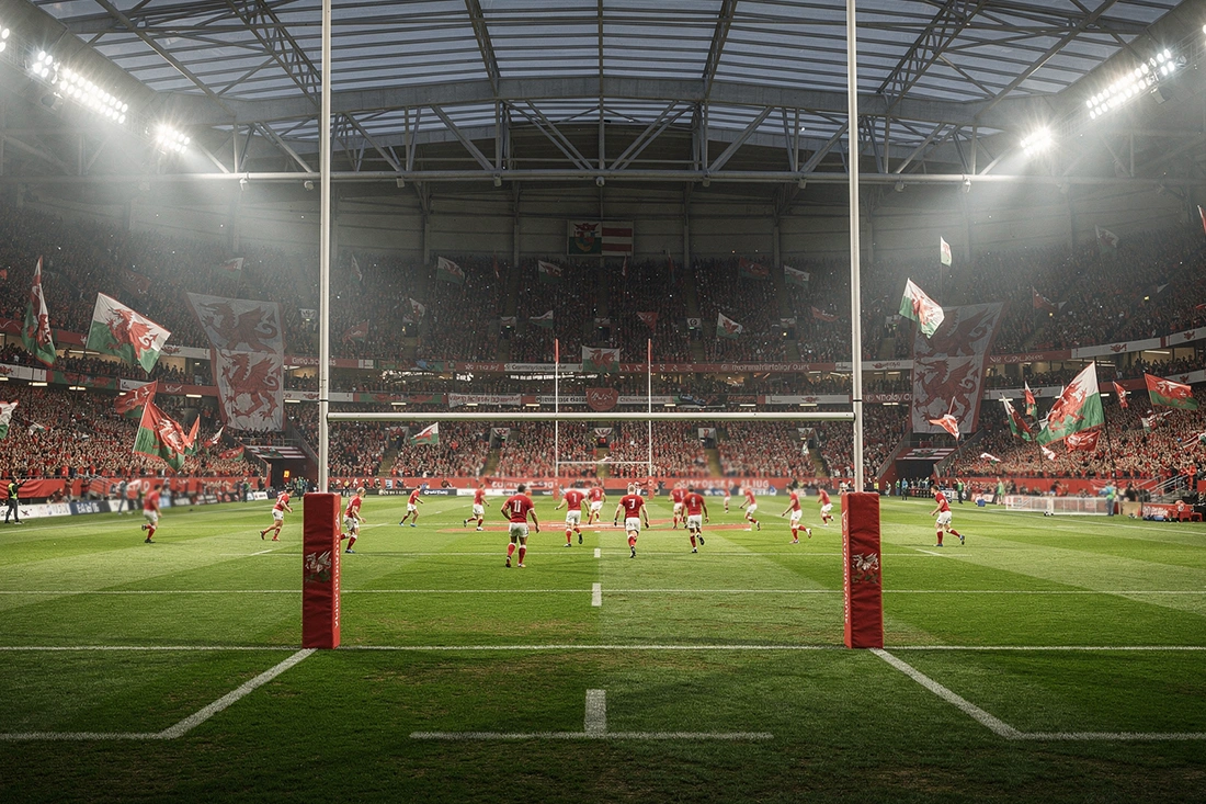 Principality Stadium Cardiff interior with retractable roof closed creating intense match atmosphere